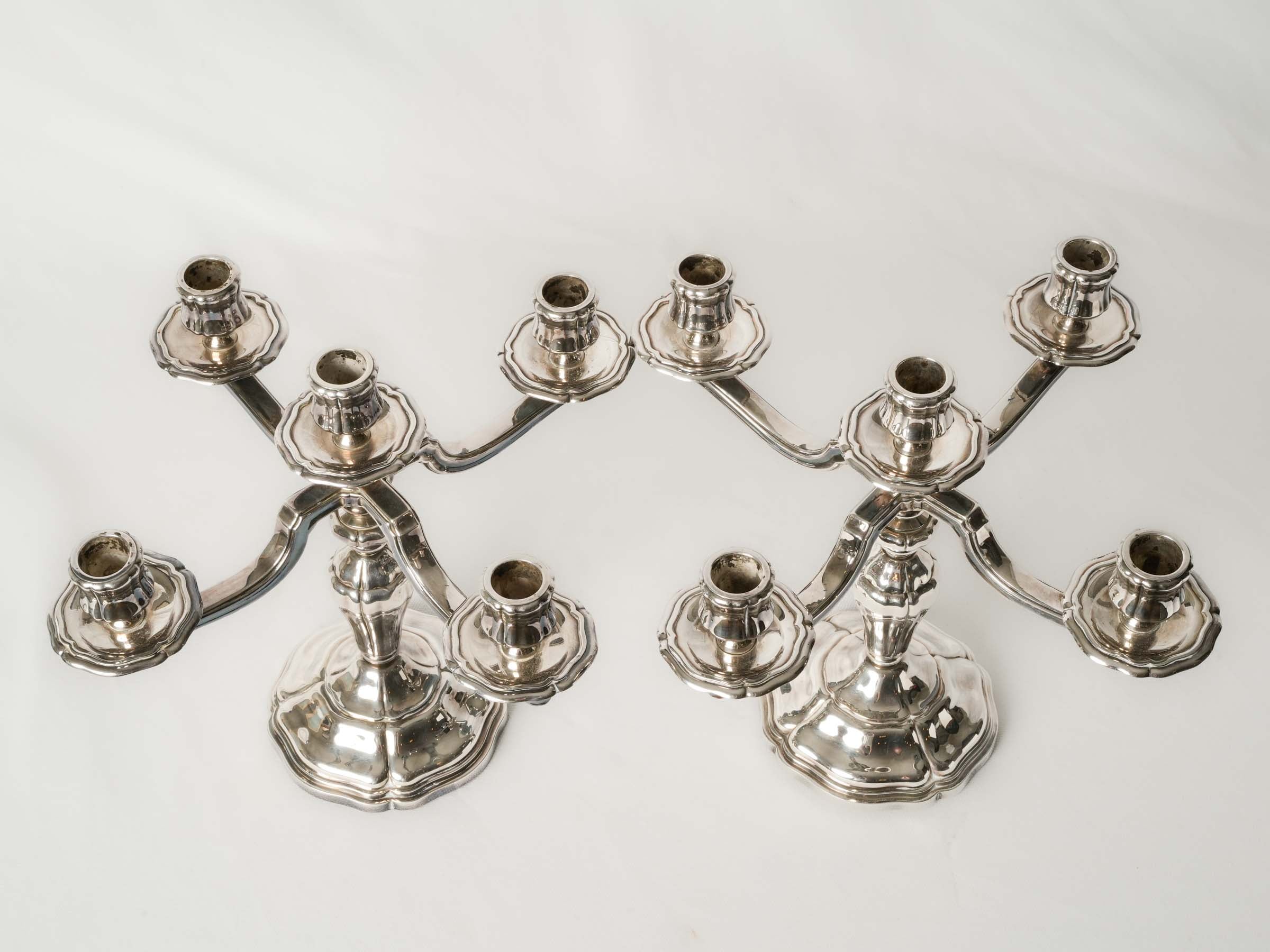 Pair of French Silver-Plated Five-Light Candelabra by Saint Médard - 10¾"