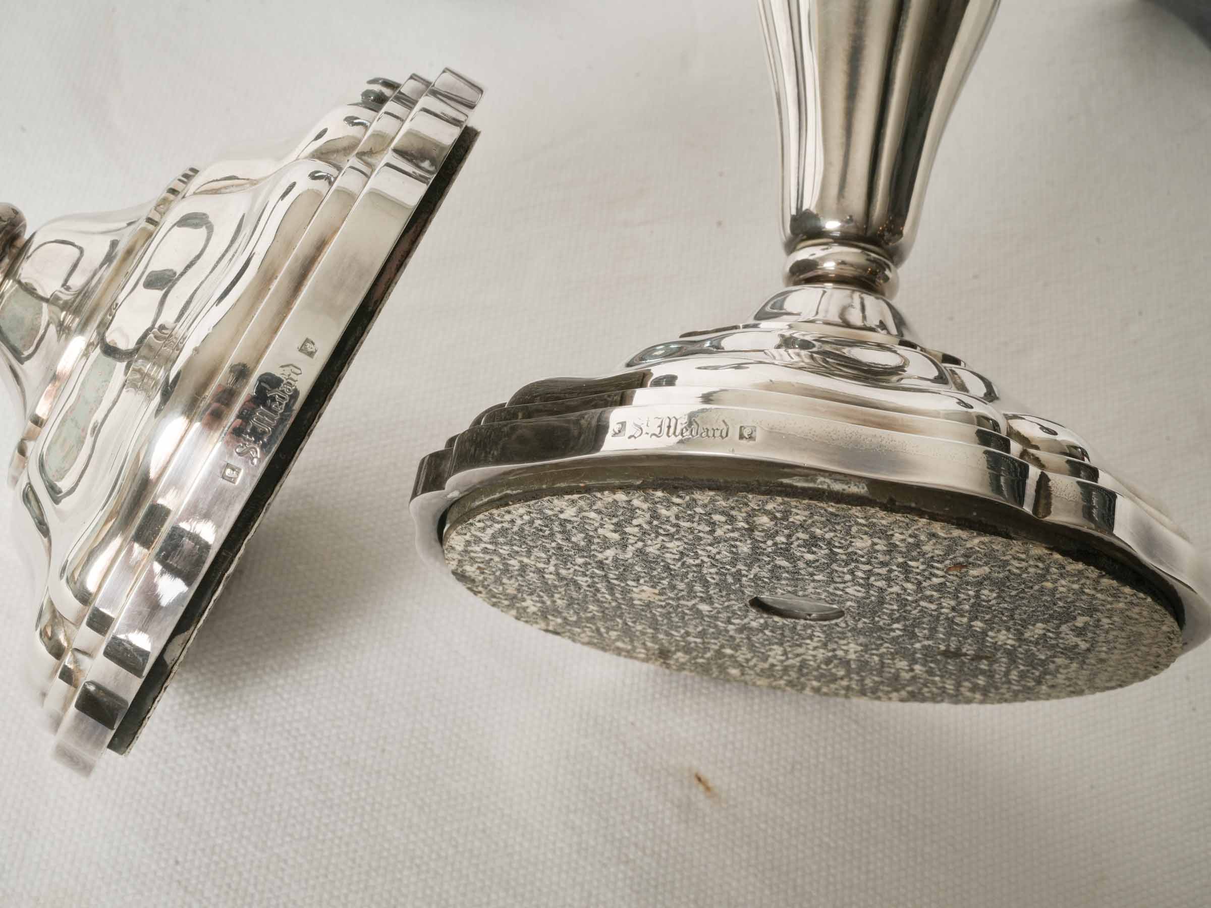 Pair of French Silver-Plated Five-Light Candelabra by Saint Médard - 10¾"
