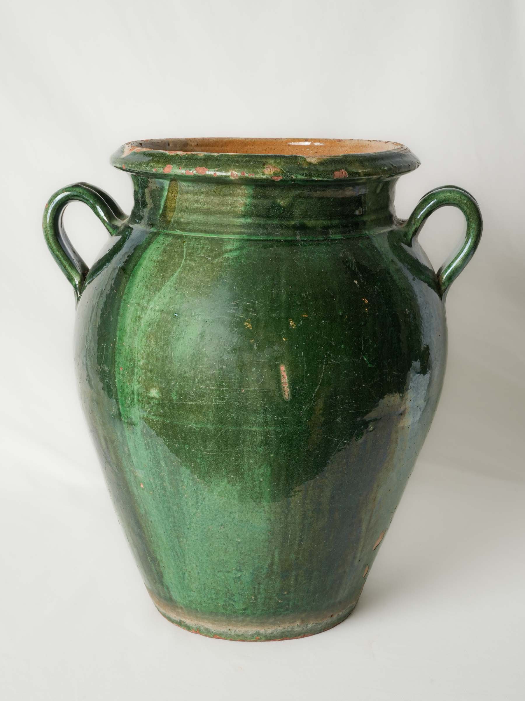 19th-Century French Green-Glazed Terracotta Olive Jar from Tornac - 20"