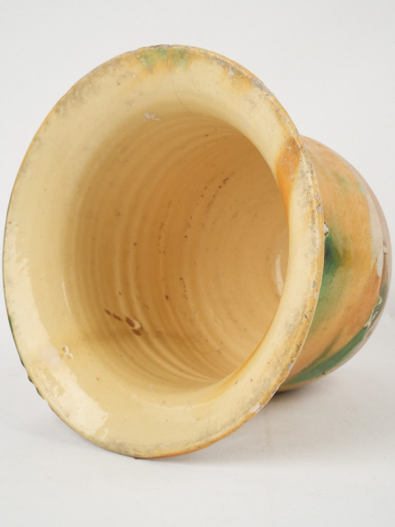 Old-world yellow and green glazed pot