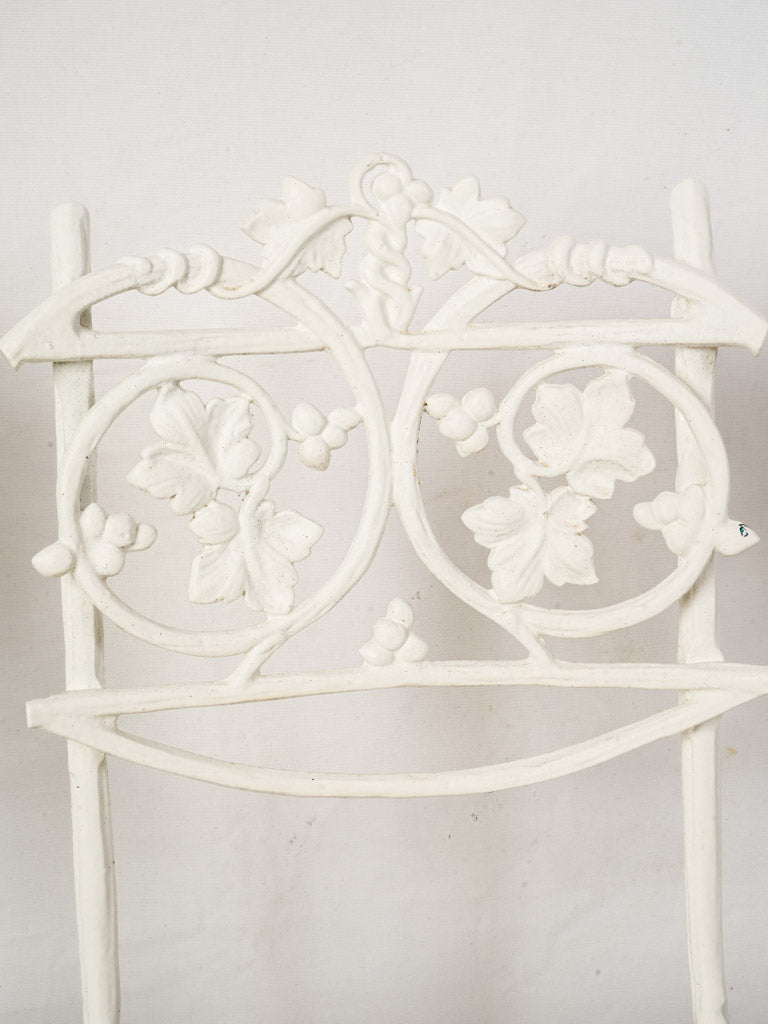 3 Vintage French White Painted Cast Aluminum Garden Chairs w/ Decorative Foliate Backs