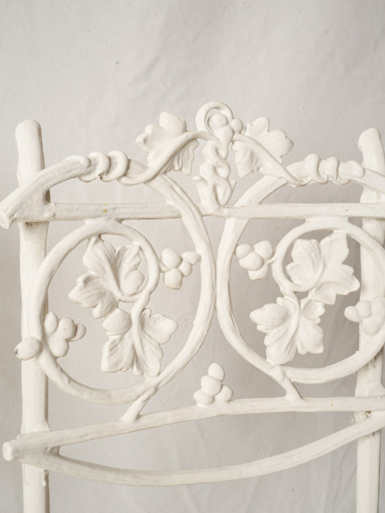 3 Vintage French White Painted Cast Aluminum Garden Chairs w/ Decorative Foliate Backs