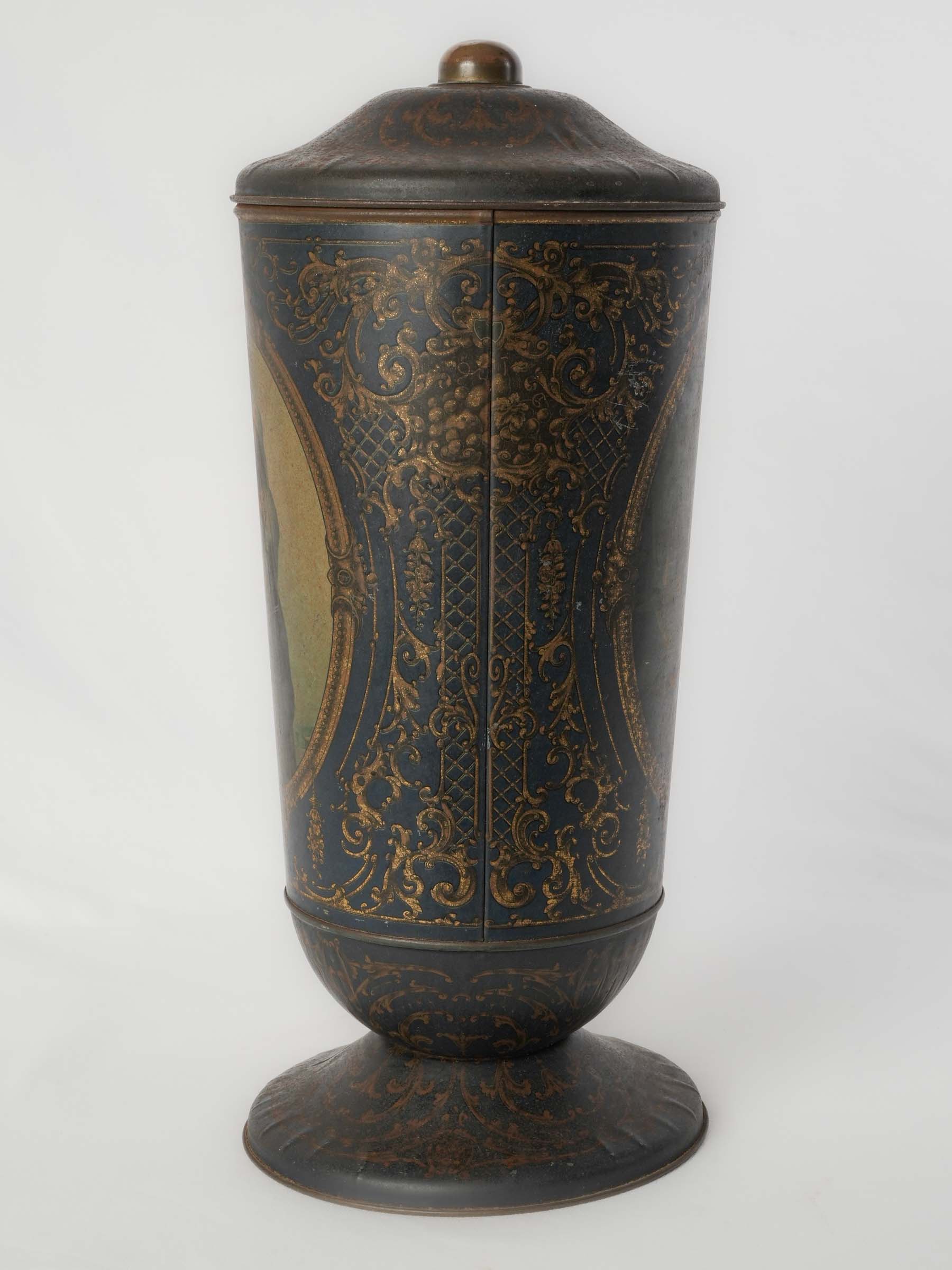 Tall Antique Biscuit Tin w/ Vermeer Scenes - 4¼"