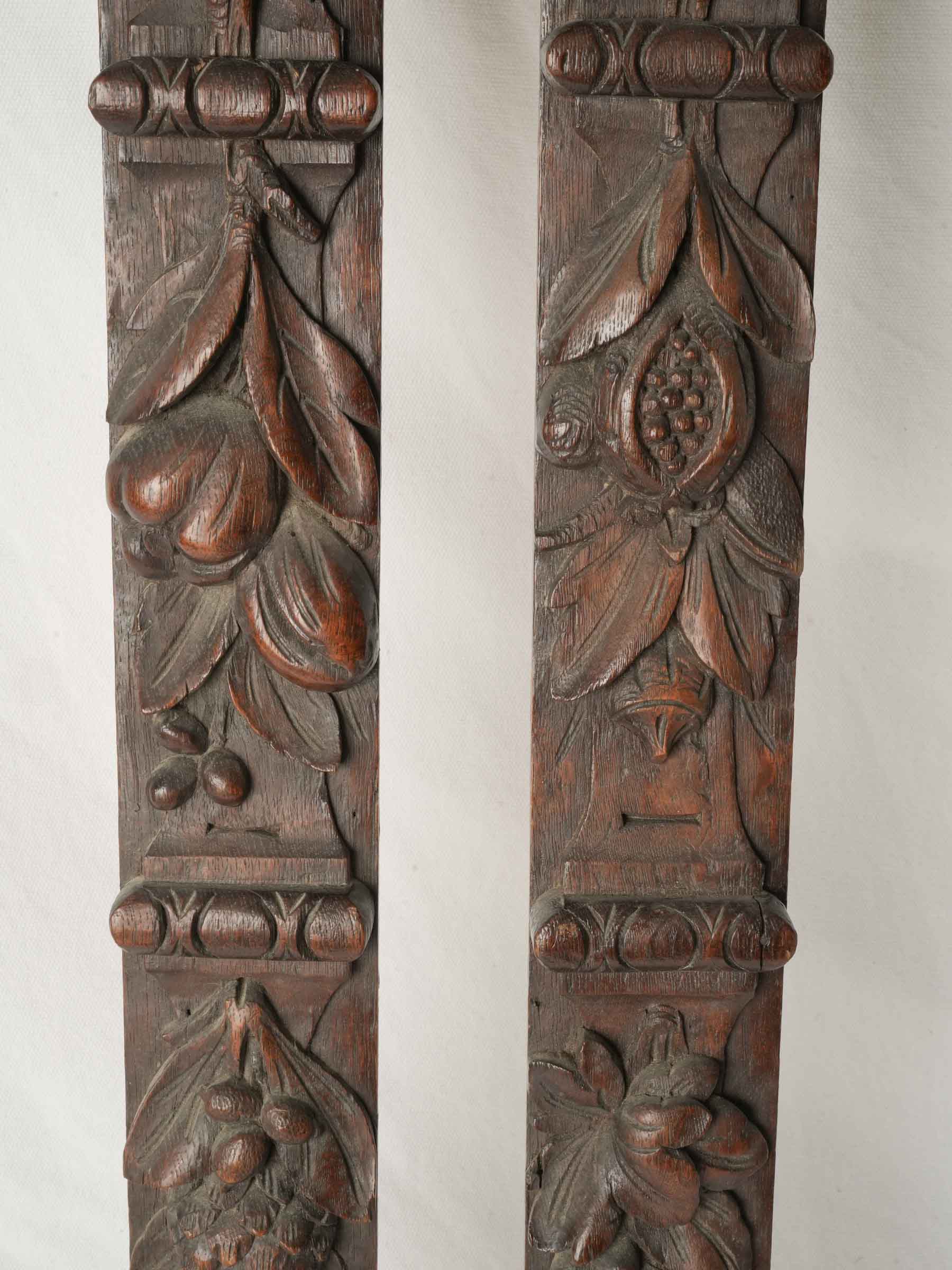 Rare Pair of Carved Oak Hunting-Themed Architectural Panels - 45¼" x 4¼"