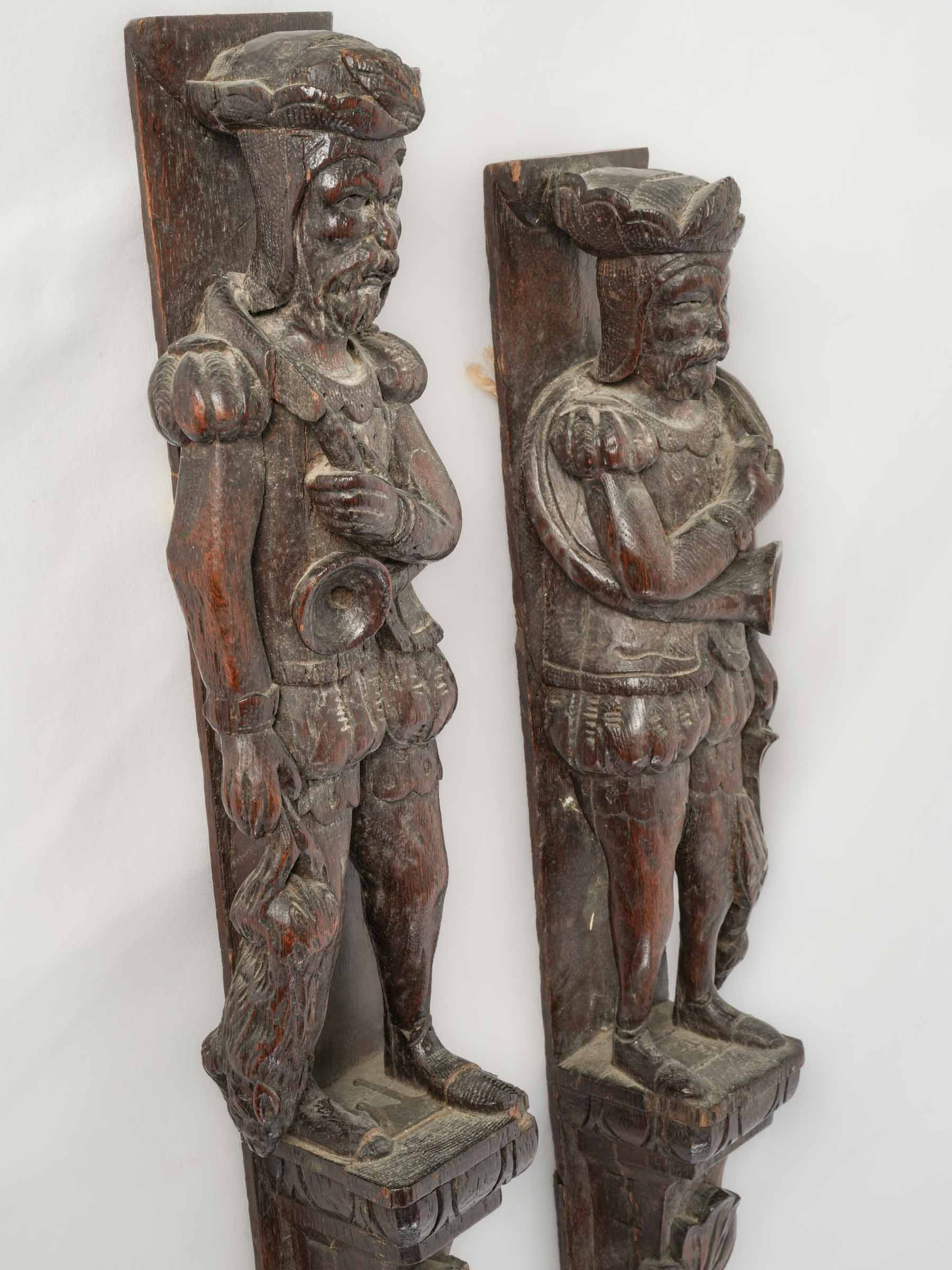 Rare Pair of Carved Oak Hunting-Themed Architectural Panels - 45¼" x 4¼"