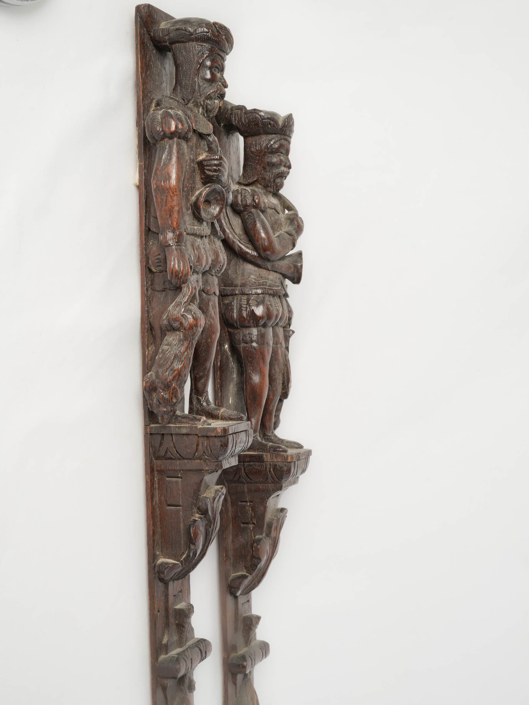 Rare Pair of Carved Oak Hunting-Themed Architectural Panels - 45¼" x 4¼"