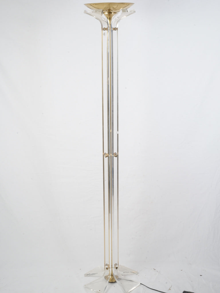 Pair of Elegant Italian 1970s Brass and Plexiglas Halogen Floor Lamps - 75¼"