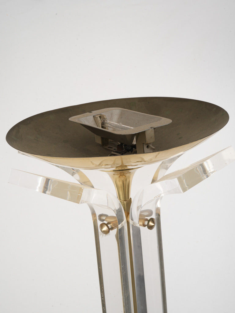 Pair of Elegant Italian 1970s Brass and Plexiglas Halogen Floor Lamps - 75¼"