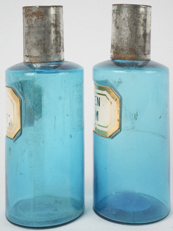 Pair of antique French blue glass apothecary jars 10¼"