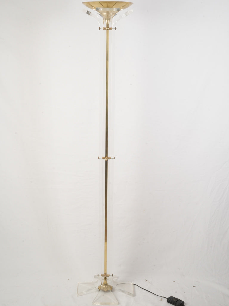 Pair of Elegant Italian 1970s Brass and Plexiglas Halogen Floor Lamps - 75¼"