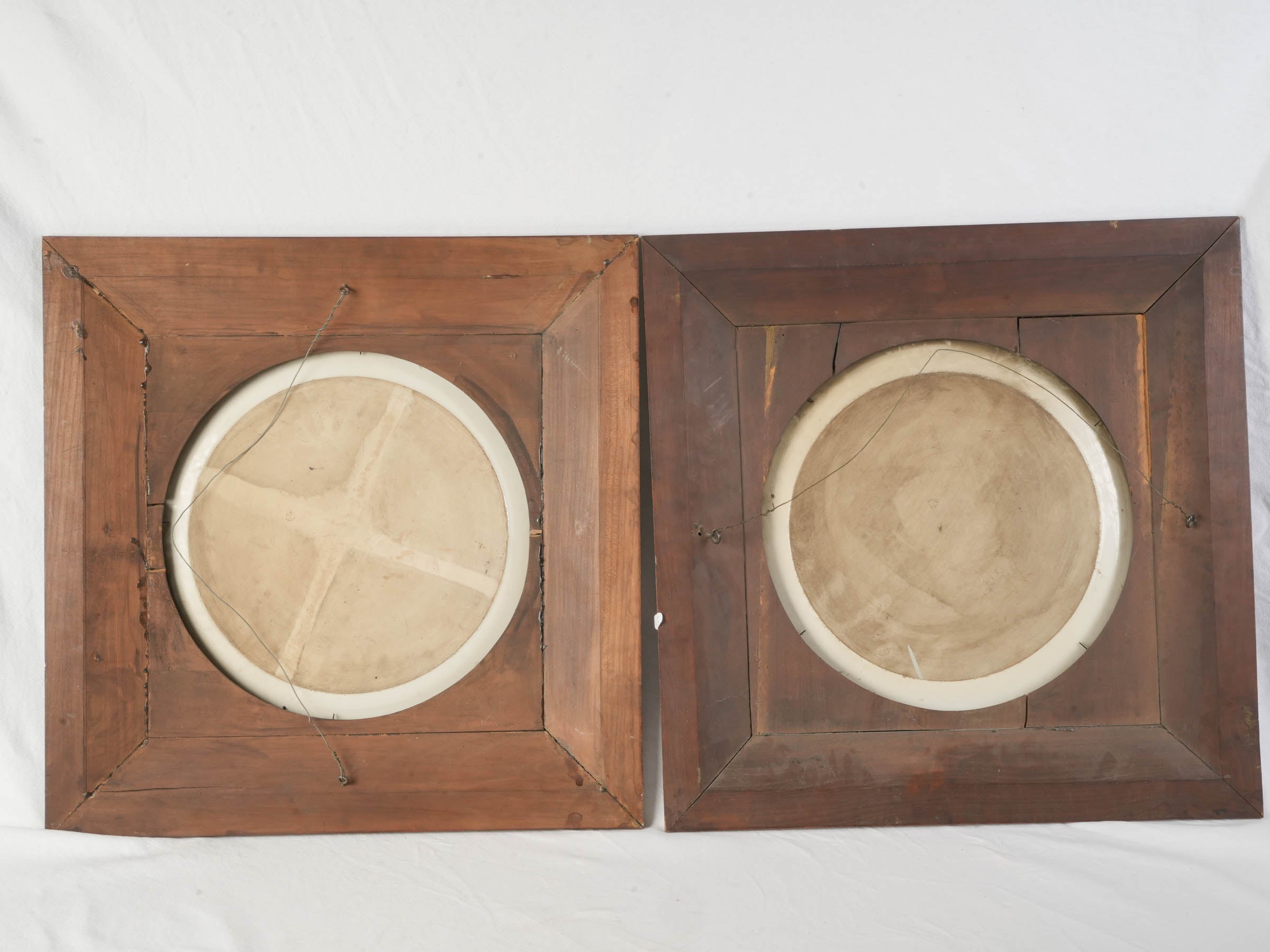 Exceptional Pair of Framed Art Nouveau Ceramic Plaques after Mucha - 24¾" x 25¼"
