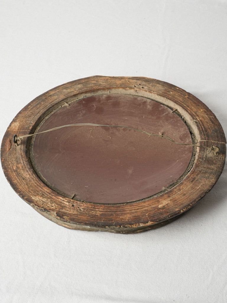 Antique French Round Butler's Mirror w/ Timeworn Frame & Convex Glass - 13½"