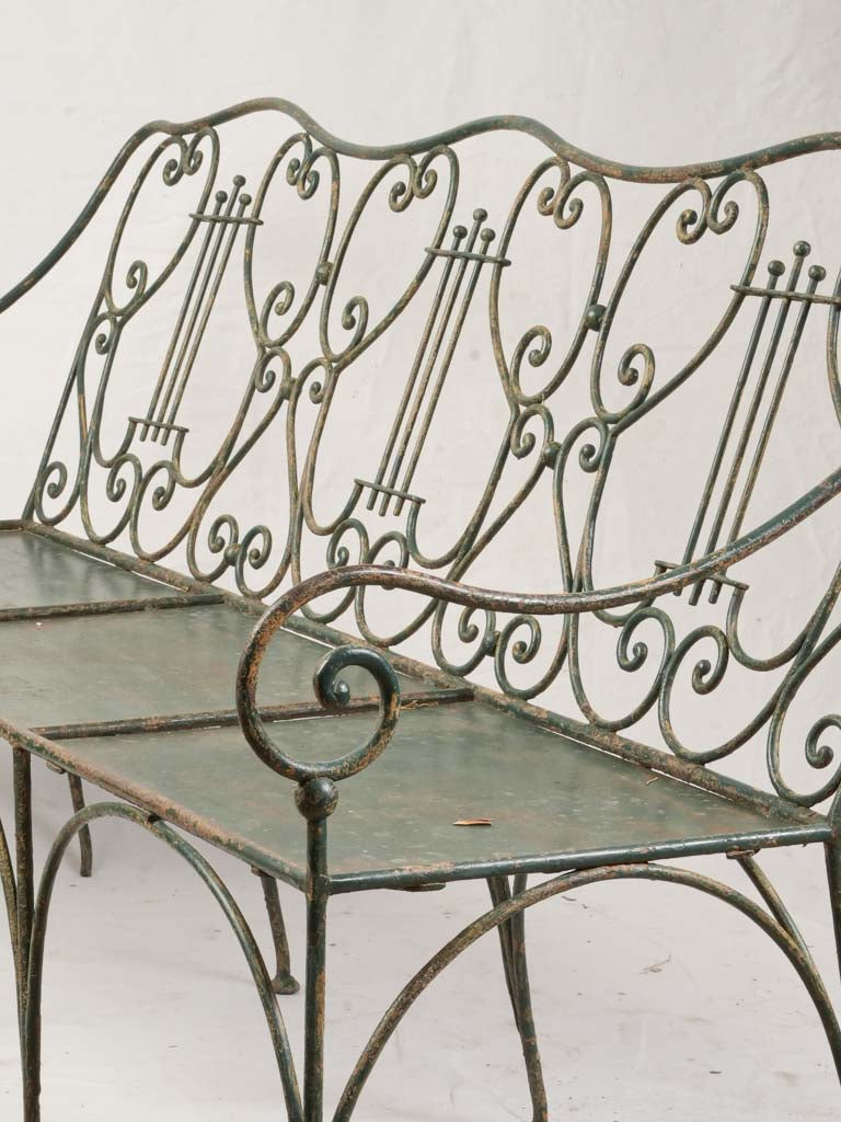Elegant Late 19th-Century French Wrought-Iron Garden Bench W/ Lyre Back - 61½"