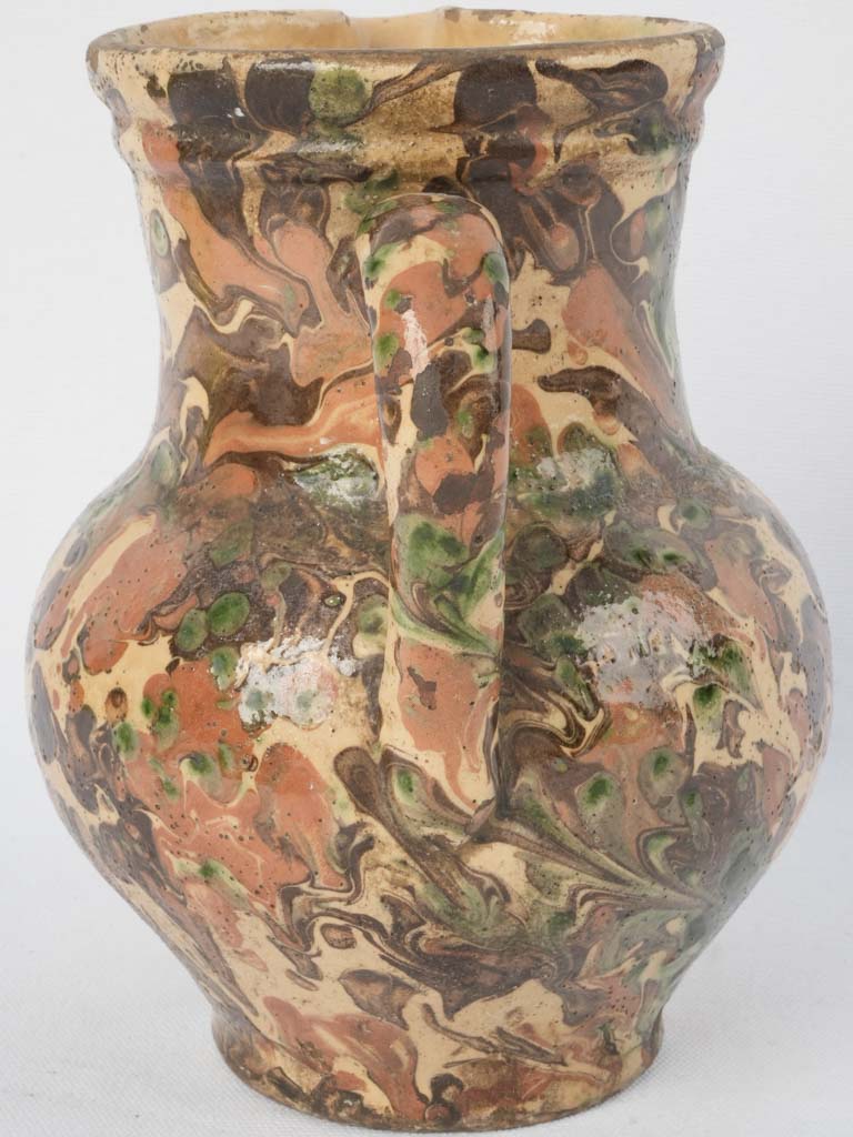 Aged French Jaspé Earthenware Pitcher