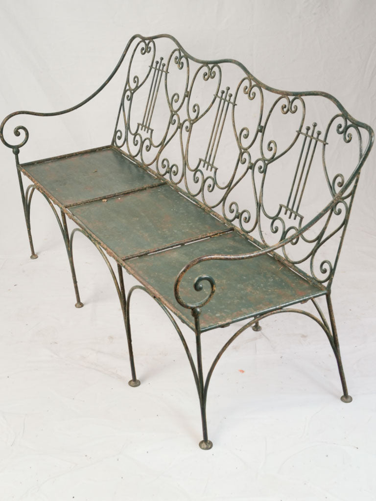 Elegant Late 19th-Century French Wrought-Iron Garden Bench W/ Lyre Back - 61½"
