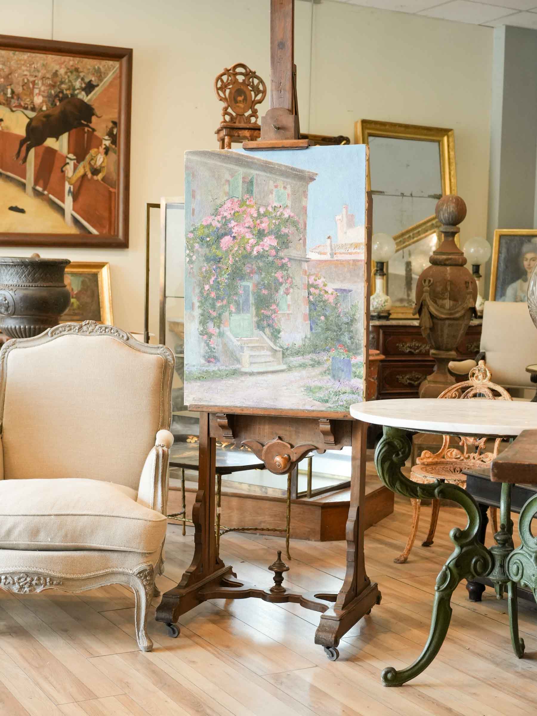 Antique French floral canvas art