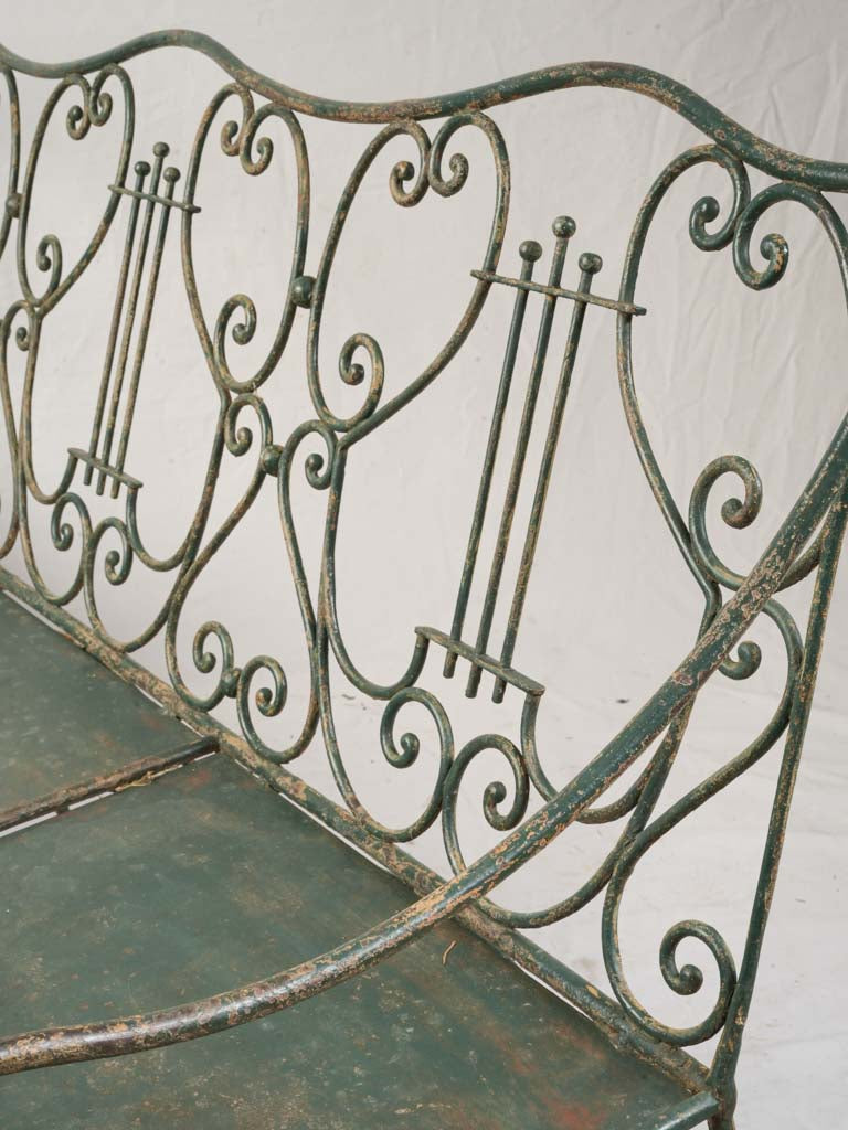 Elegant Late 19th-Century French Wrought-Iron Garden Bench W/ Lyre Back - 61½"