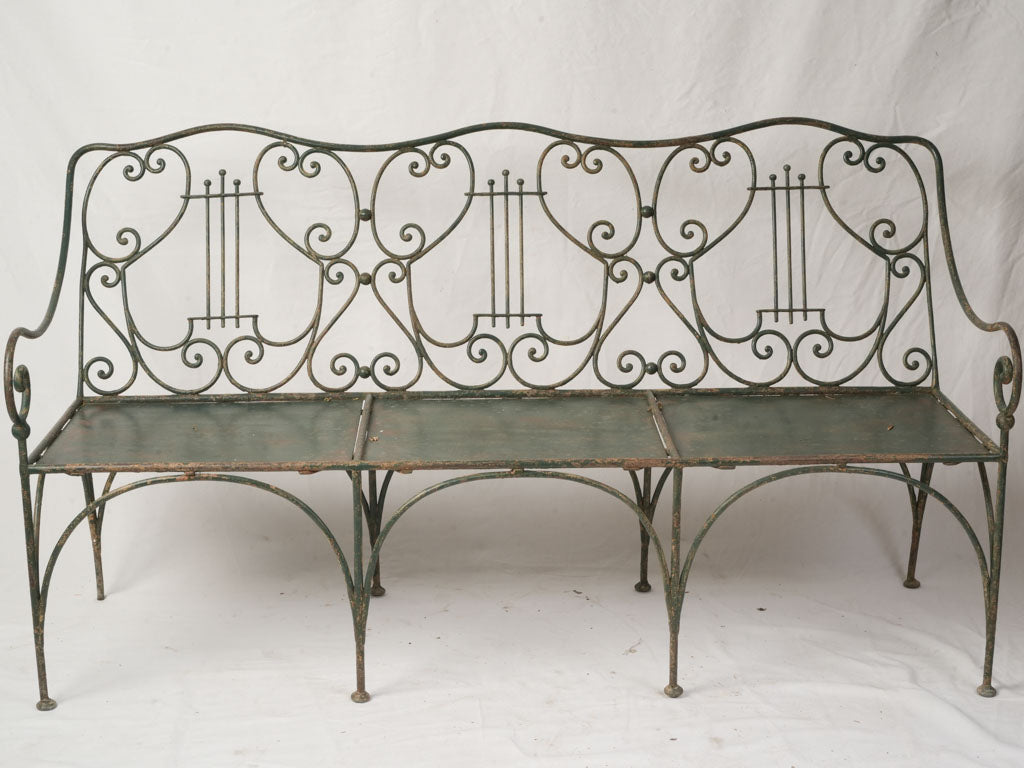 Elegant Late 19th-Century French Wrought-Iron Garden Bench W/ Lyre Back - 61½"