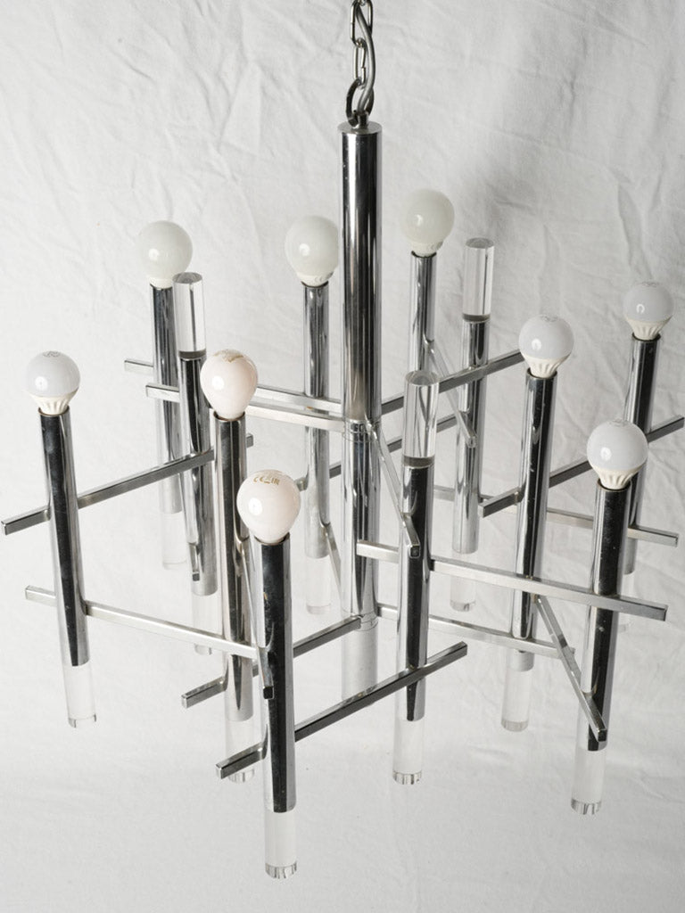 Pair of Italian Space Age Chrome and Acrylic Chandeliers by Gaetano Sciolari - 24¾" x 24¾"