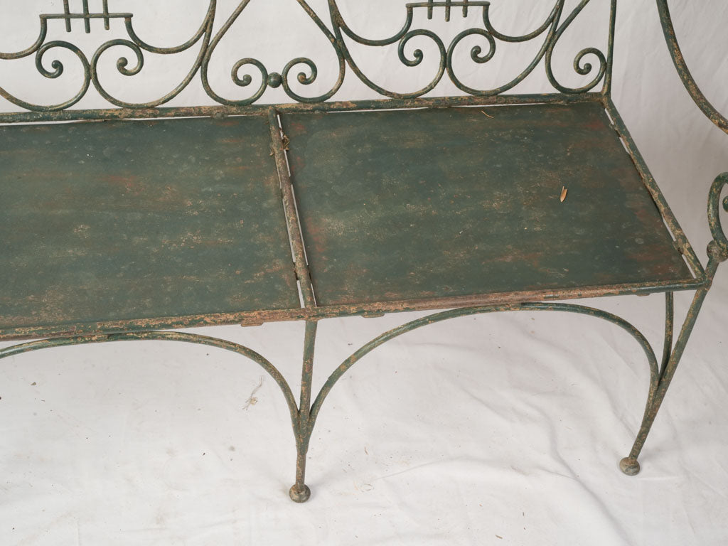 Elegant Late 19th-Century French Wrought-Iron Garden Bench W/ Lyre Back - 61½"