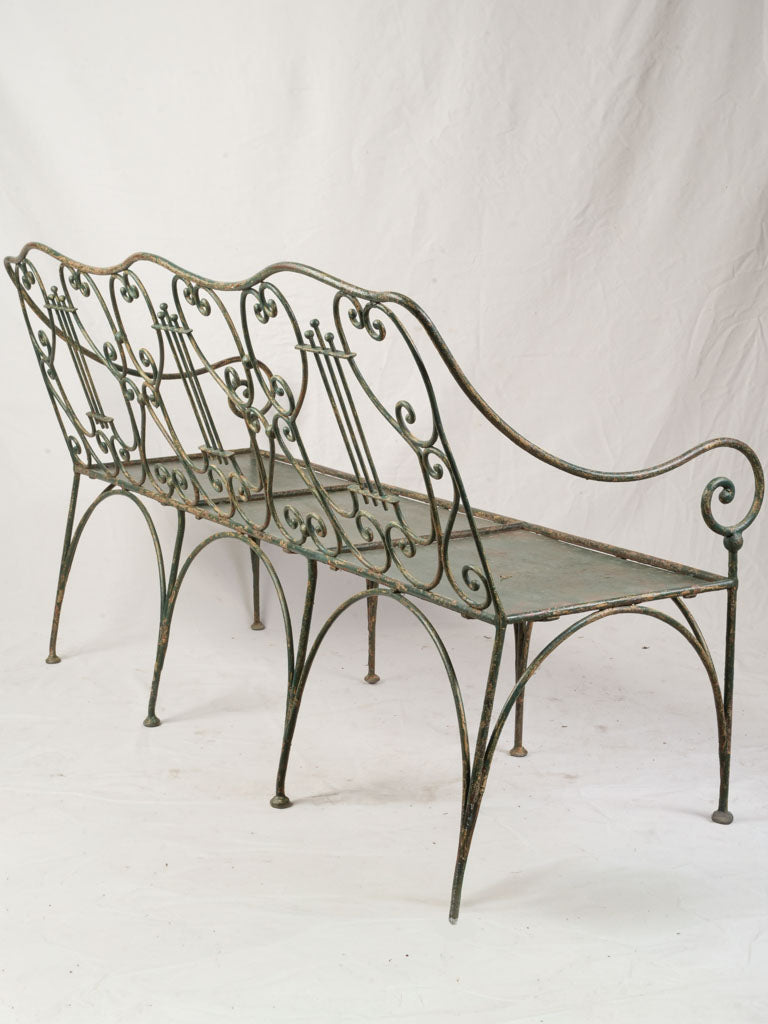 Elegant Late 19th-Century French Wrought-Iron Garden Bench W/ Lyre Back - 61½"