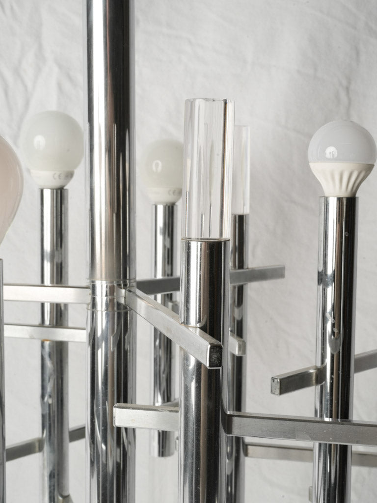 Pair of Italian Space Age Chrome and Acrylic Chandeliers by Gaetano Sciolari - 24¾" x 24¾"