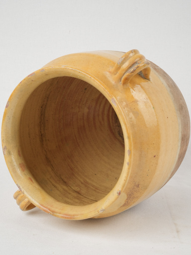 Vintage, artisanal, yellow glazed confit pot