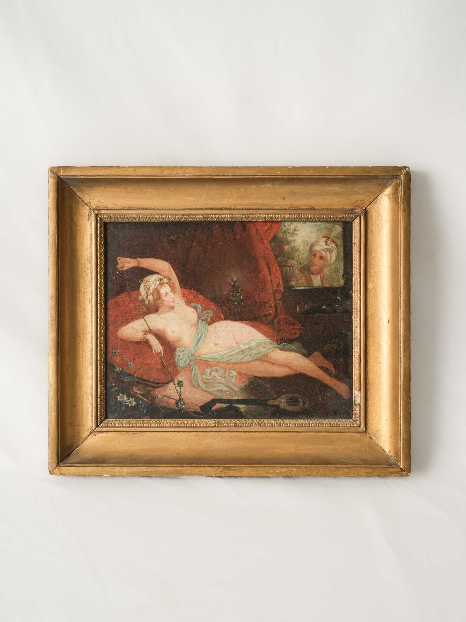 Petite Orientalist Painting of a Reclining Odalisque, 19th Century - 12¼" x 14¼"