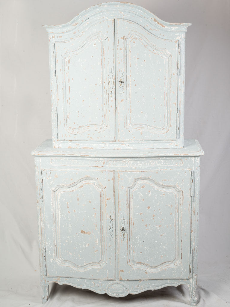 Petite Early 20th Century Romantic Curved-Front French Two-Part Painted Cupboard - 72½"