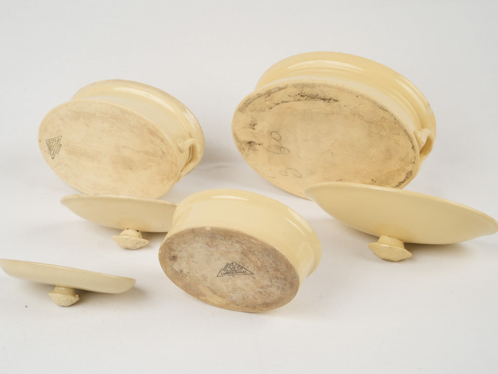French Faience Pale Yellow Glazed Tureens