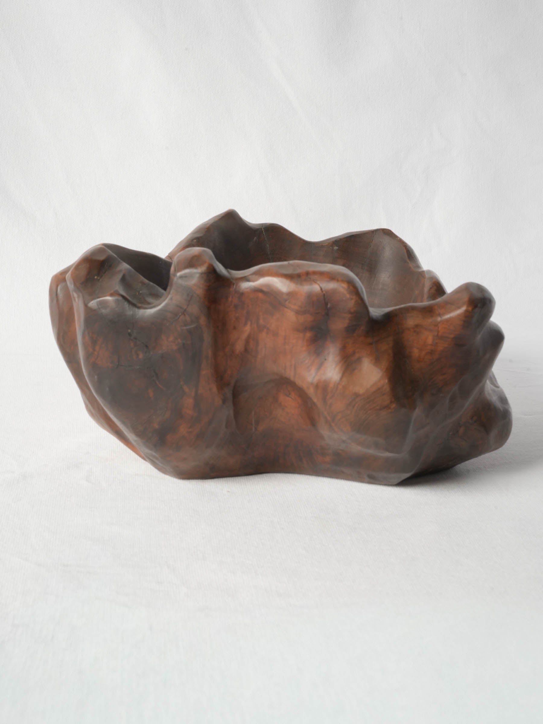 Large Hand-Carved Olivewood Free-Form Bowl, Mid-20th Century - 13"