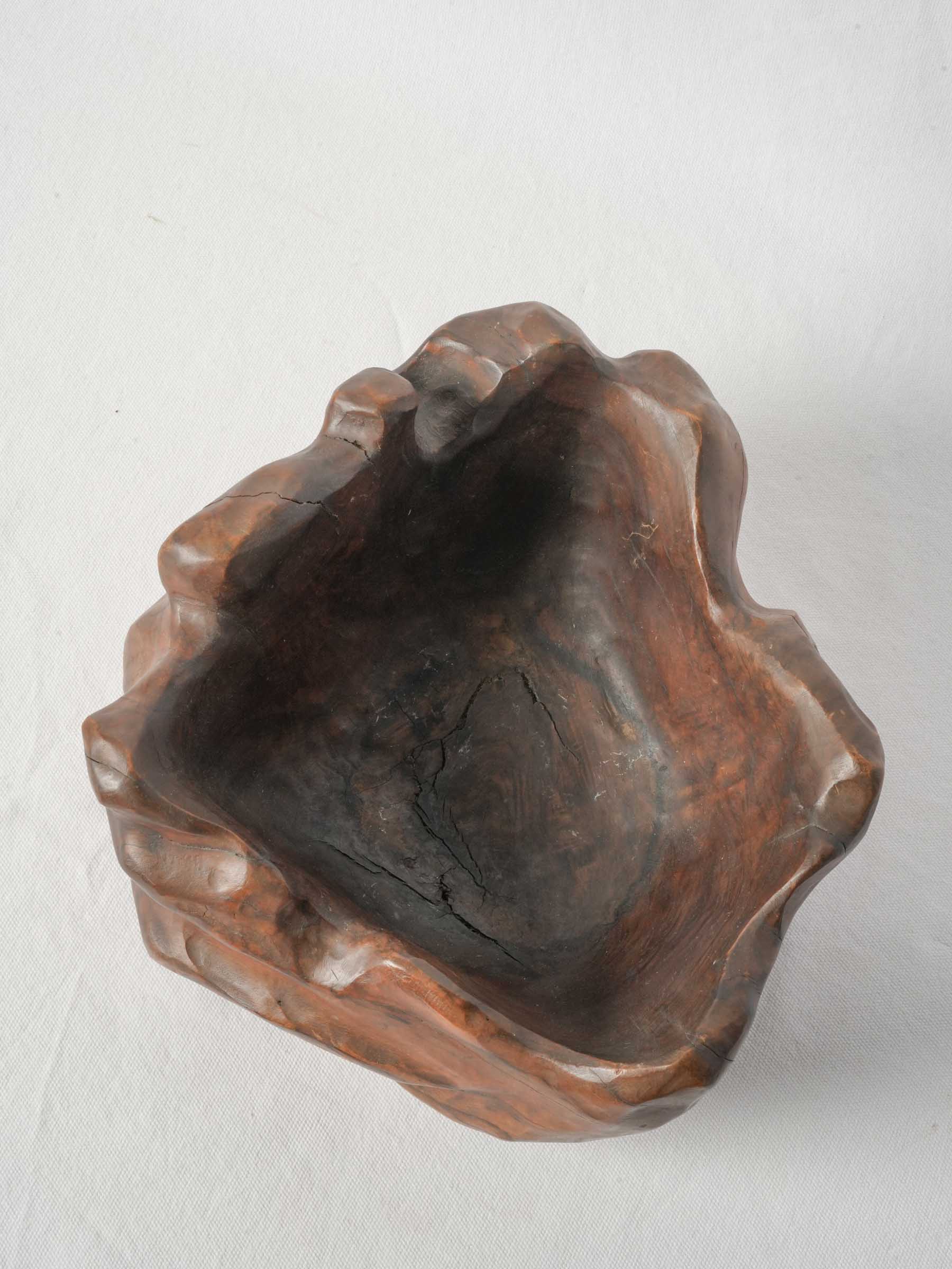 Large Hand-Carved Olivewood Free-Form Bowl, Mid-20th Century - 13"