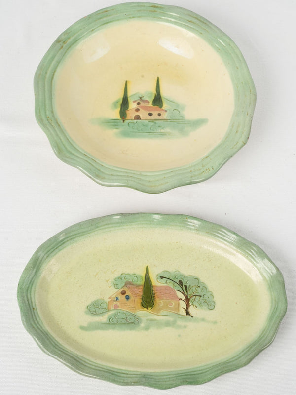 1950s bowl & platter w/ Provençale house & chapel by Atelier Cerenne, Vallauris