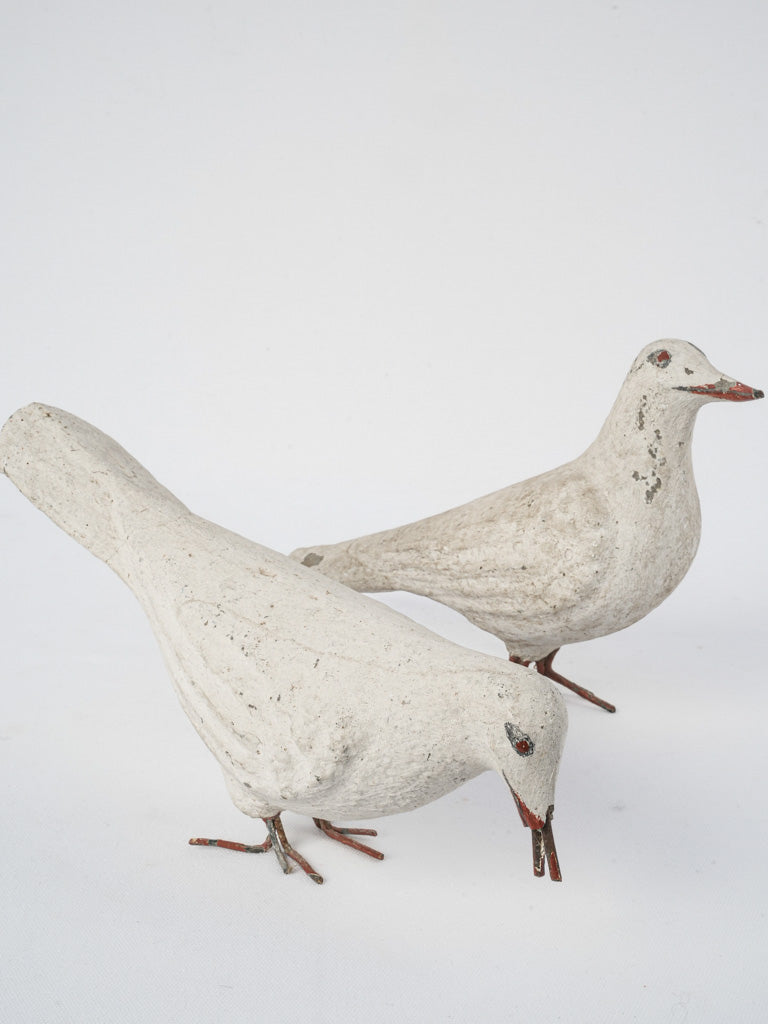 Weathered, rustic cement dove figurines