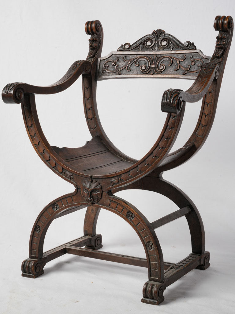 Richly-toned hardwood curule chair