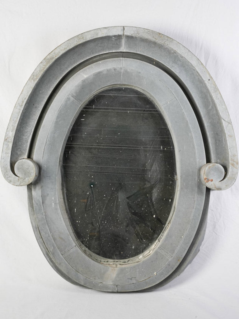 Monumental Haussmannian Zinc Bull’s-Eye Dormer Mounted w/ Antique Mercury Mirror 1/2 - 57" x 49¼"