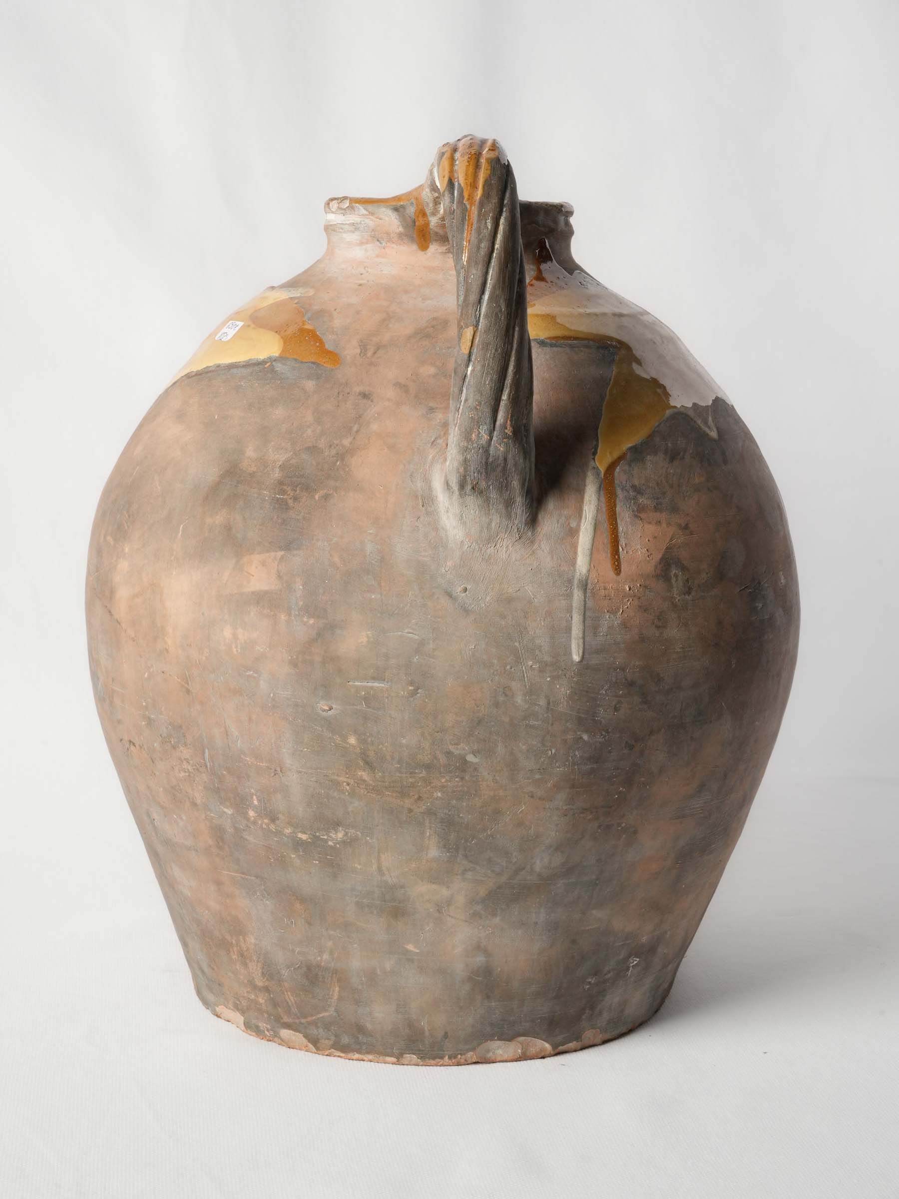 Large Southern French Terracotta Orjol with Yellow and Green Glaze Splashes, Late 19th Century - 15¾"