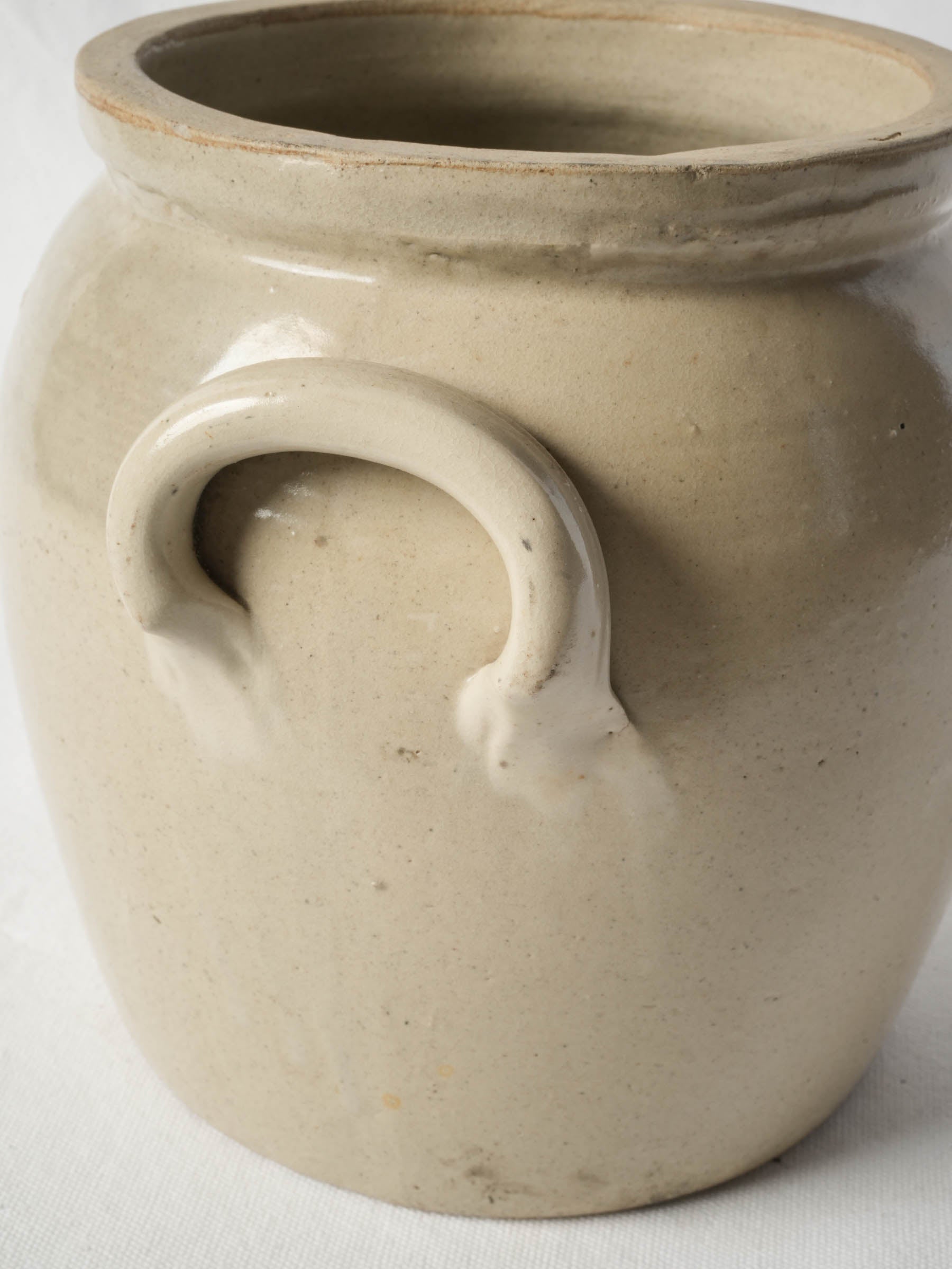 Antique French Cream-Glazed Stoneware Confit Crock - 9"