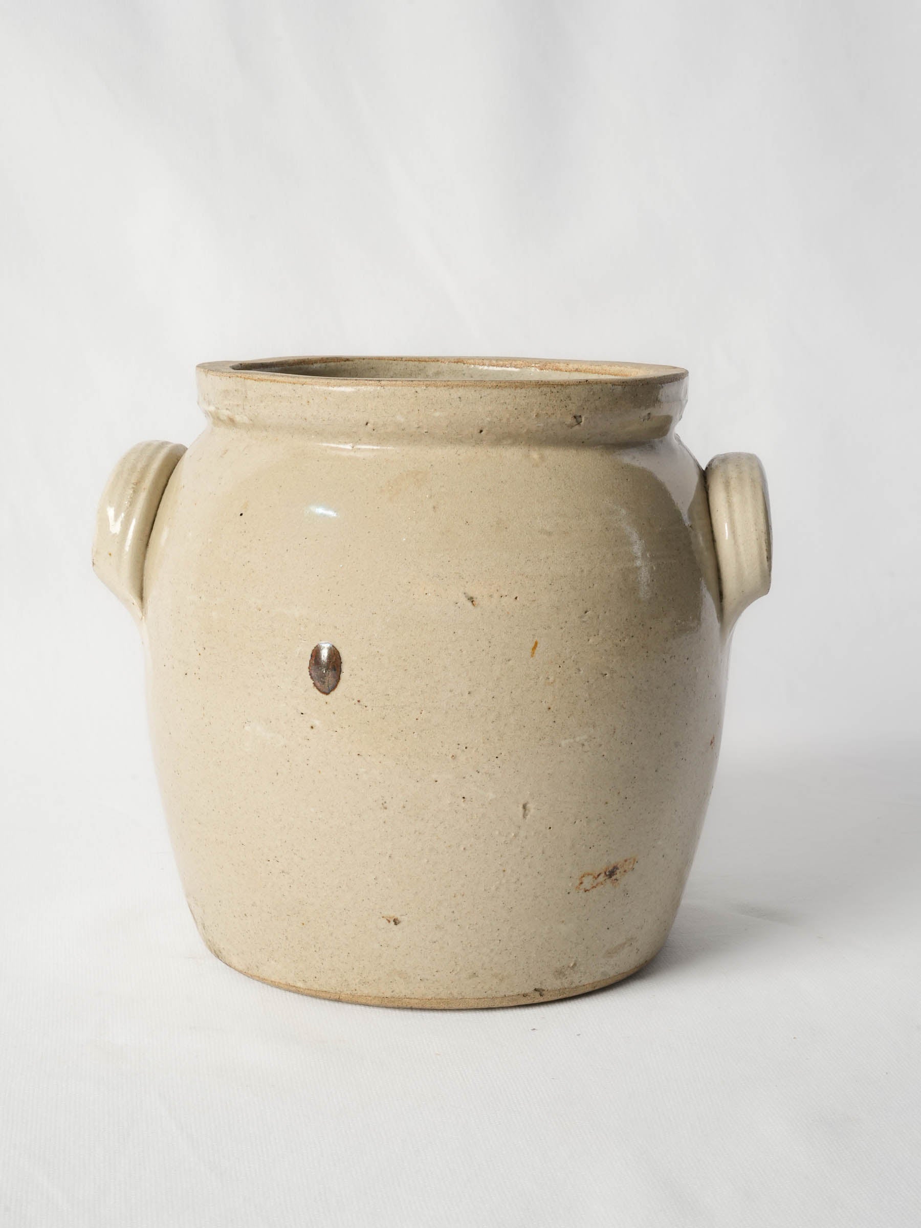 Antique French Cream-Glazed Stoneware Confit Crock - 9"