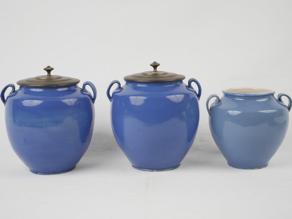 Elegant vintage blue glazed pots