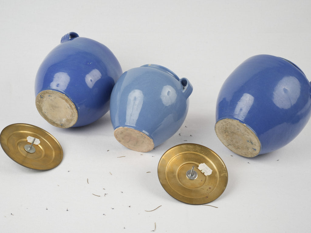 Antique French sea blue ceramic vases