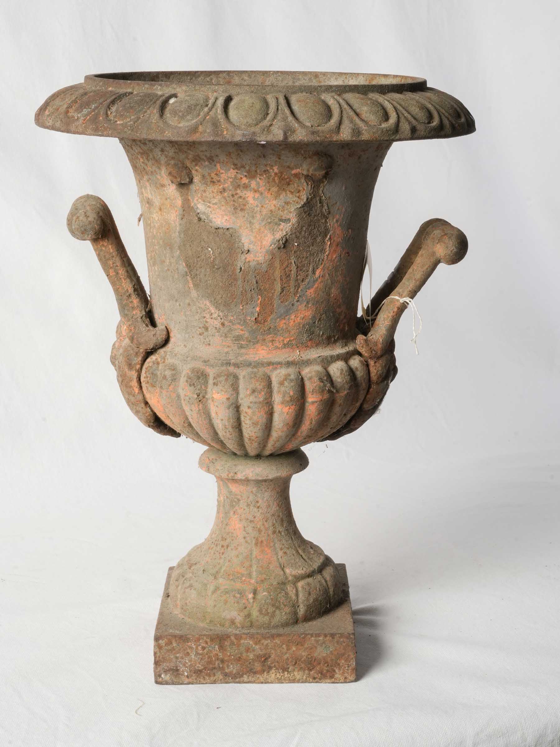 19th-Century French Cast-Iron Medici Urn w/ Garland & Orange Patina - 20¾"