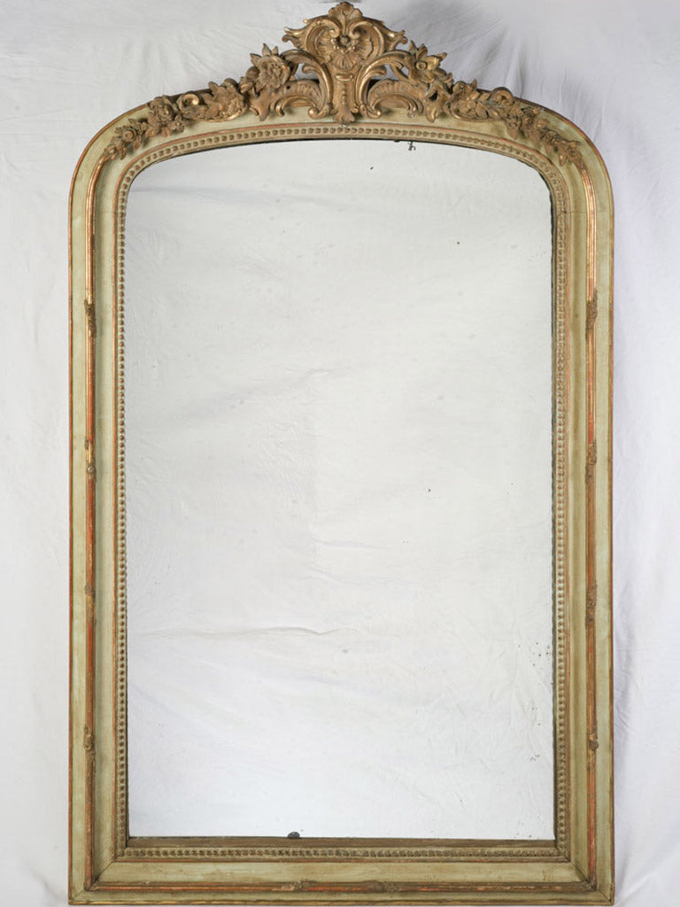 Napoleon III Overmantel Mirror w/ Almond Green Ground & Gilt Accents - 72½" x 44½"