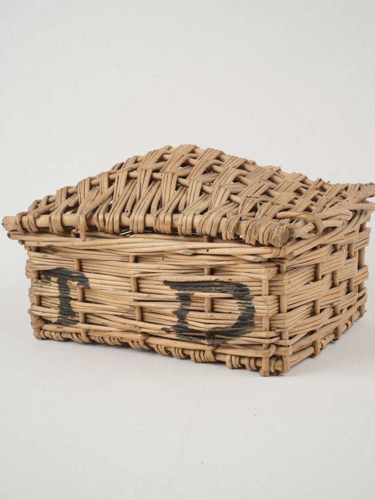 Vintage wicker fig basket with initials