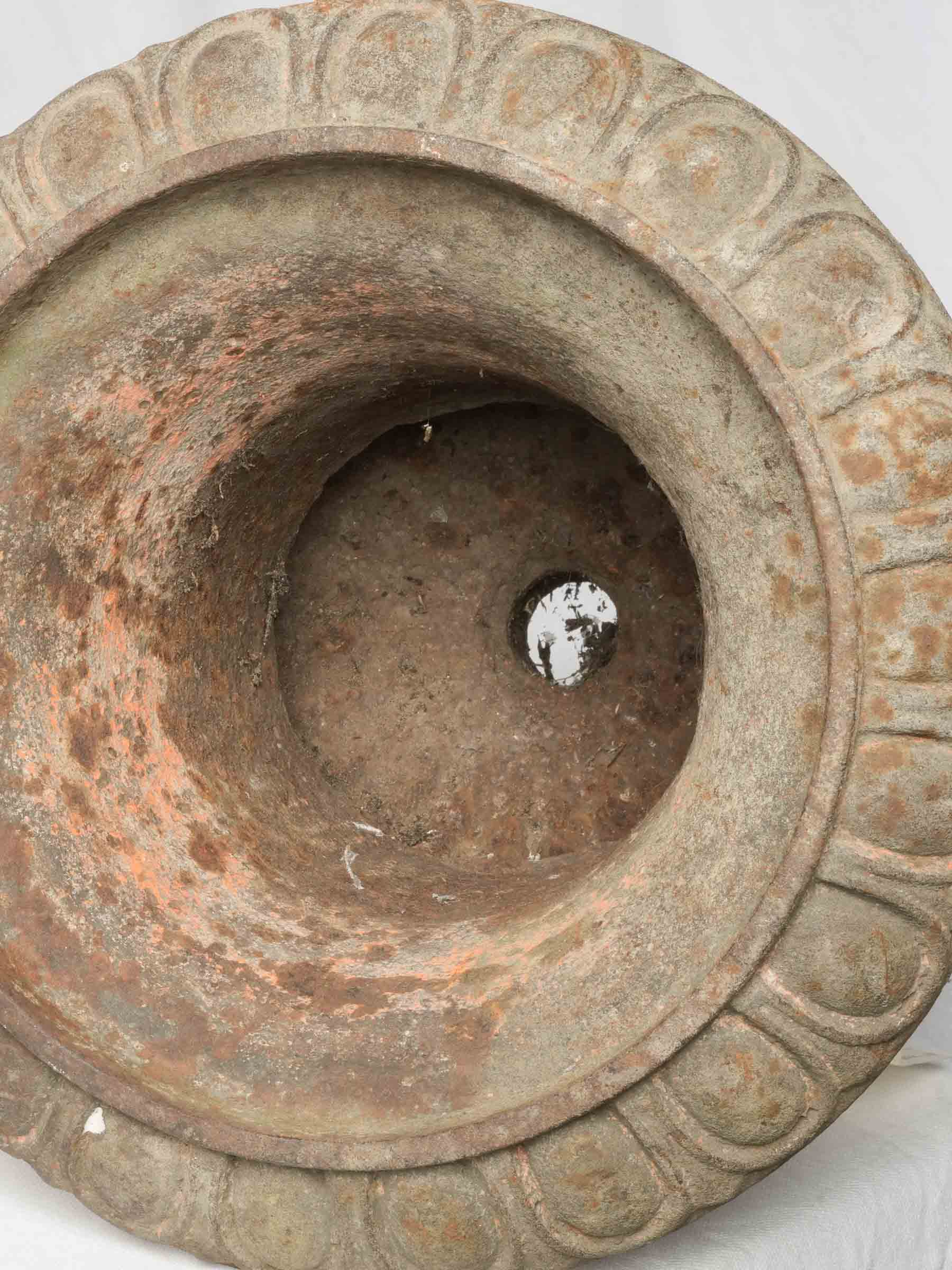19th-Century French Cast-Iron Medici Urn w/ Garland & Orange Patina - 20¾"