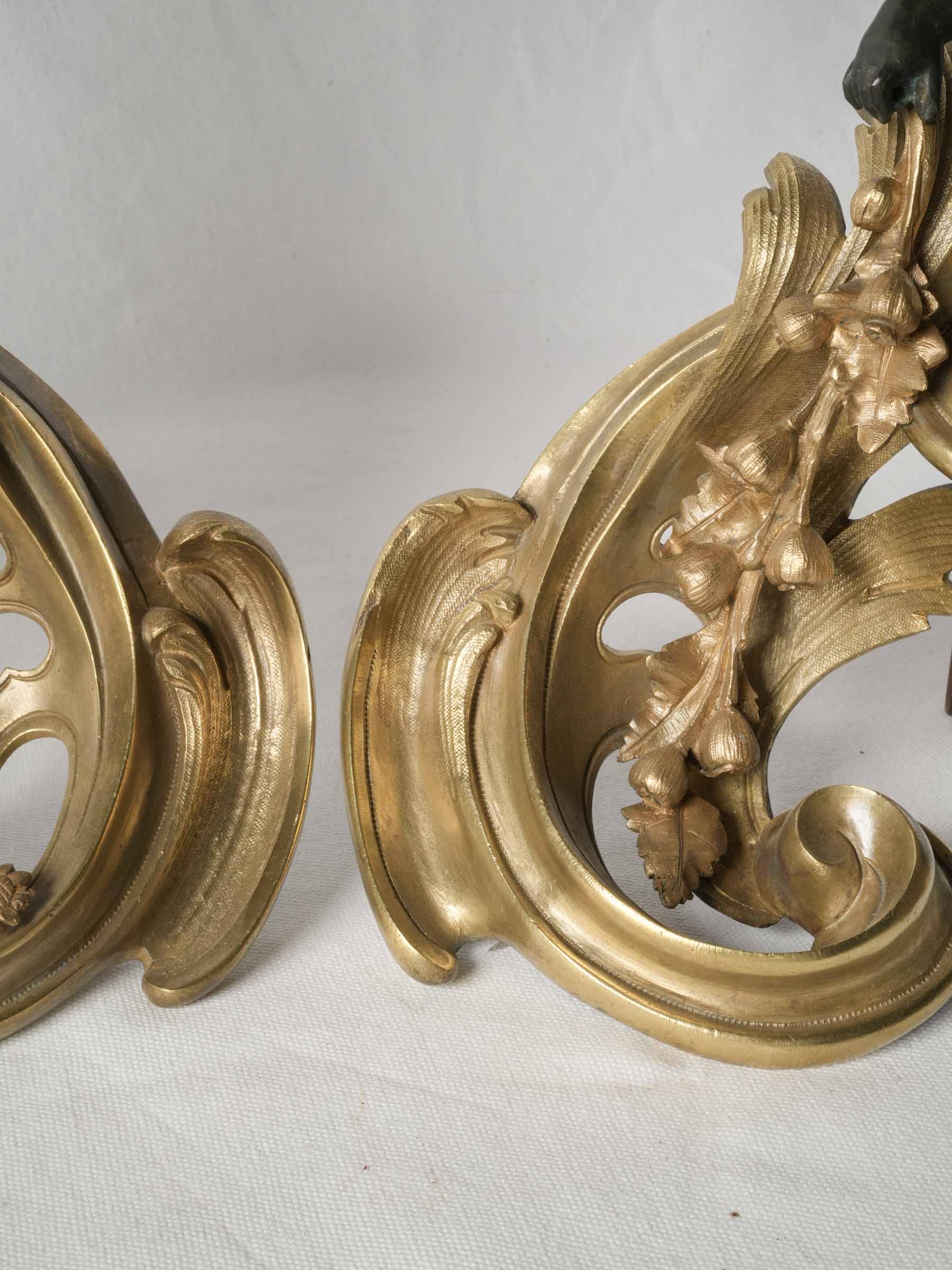 Pair of Spectacular Table Lamps, 19th-Century Louis XV-Style Gilt & Patinated Bronze Andirons - 24¾"