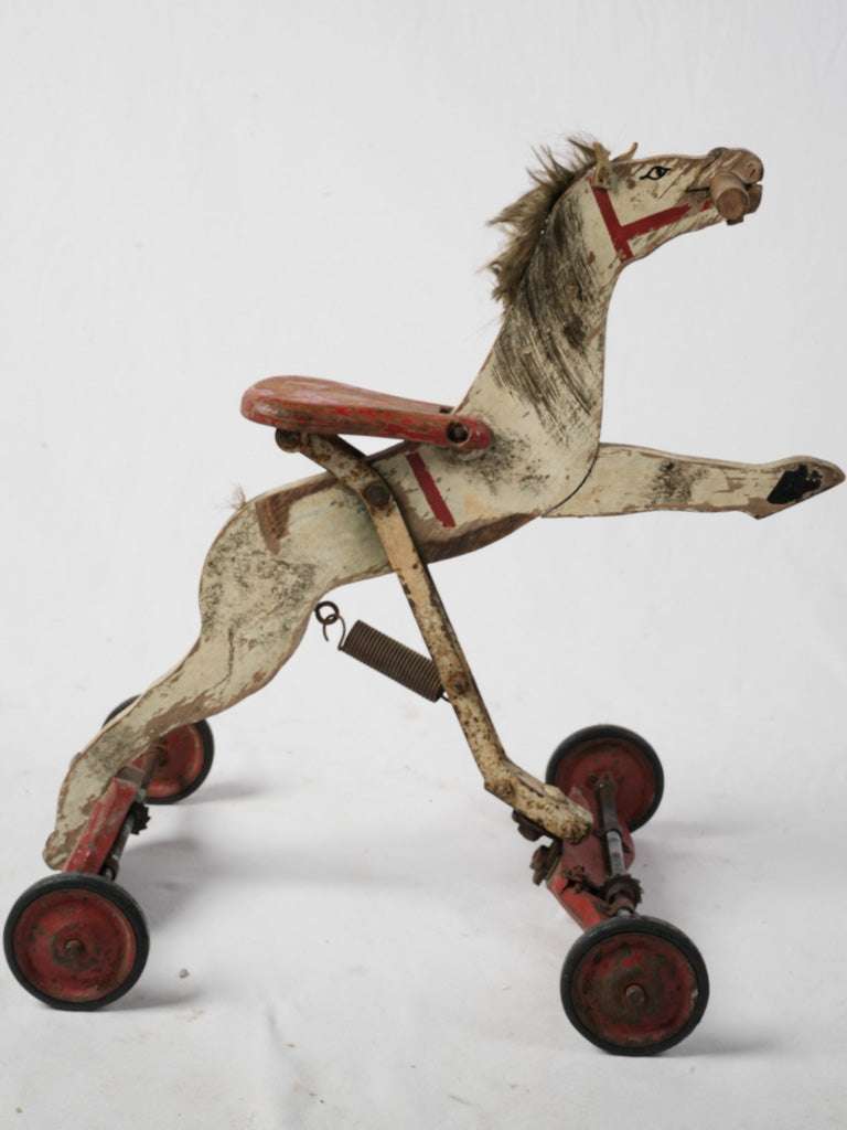 Patinated finish wooden horse toy