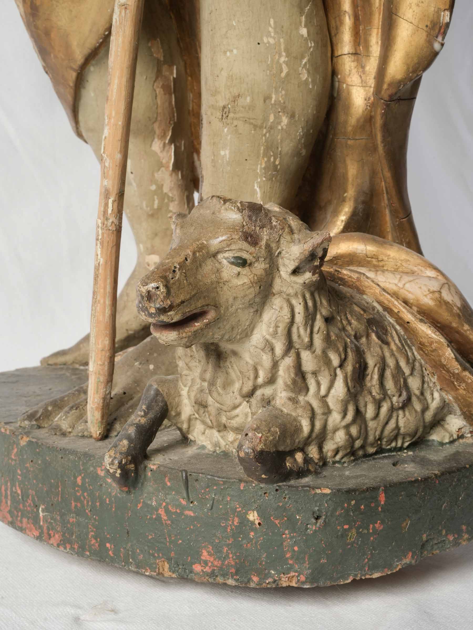 Rare Large Polychrome & Giltwood Sculpture of Saint John the Baptist, Early 18th Century - 37"