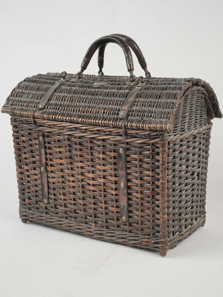 Vintage black French wicker chicken basket