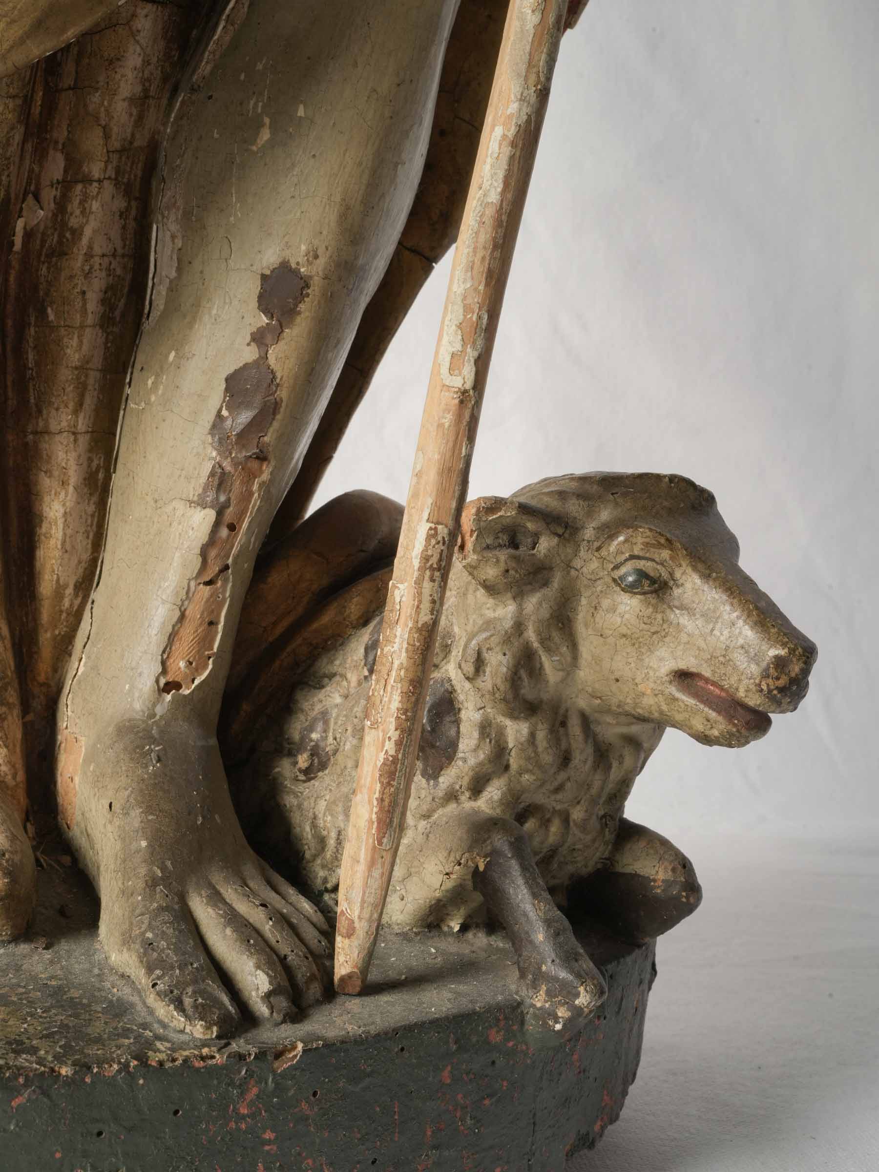 Rare Large Polychrome & Giltwood Sculpture of Saint John the Baptist, Early 18th Century - 37"